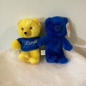Crayola Plush Teddy Bears Yellow and Blue Set - vintage Burger King